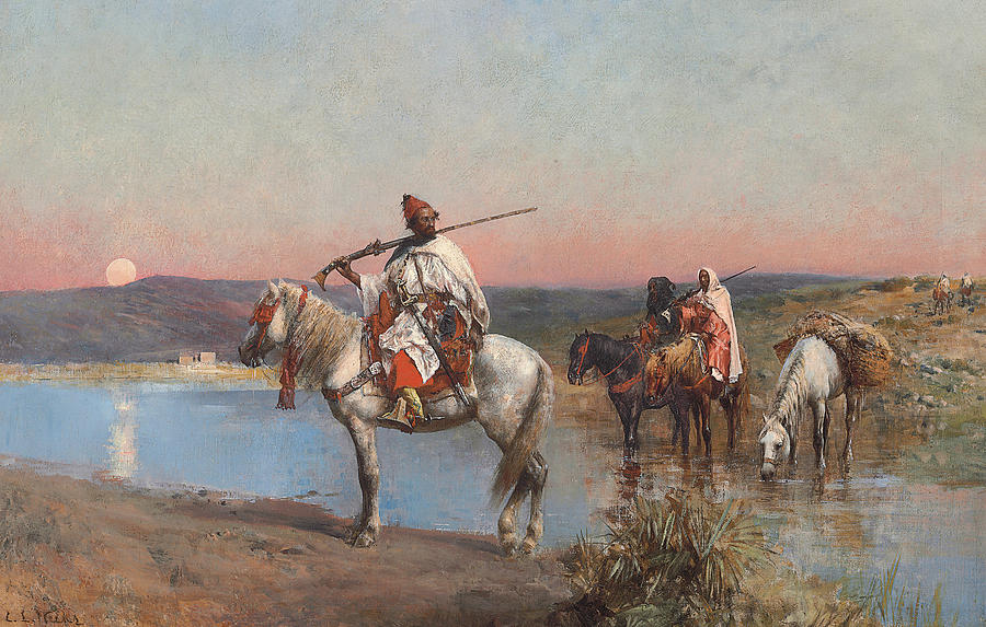 Horse Painting - Fording a Stream by Edwin Lord Weeks