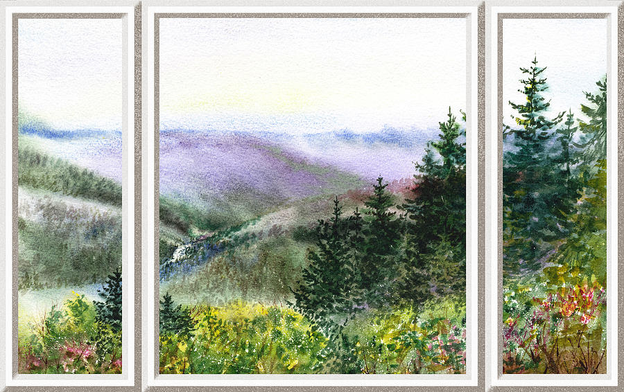 Forest And Mountains Window View Painting by Irina Sztukowski