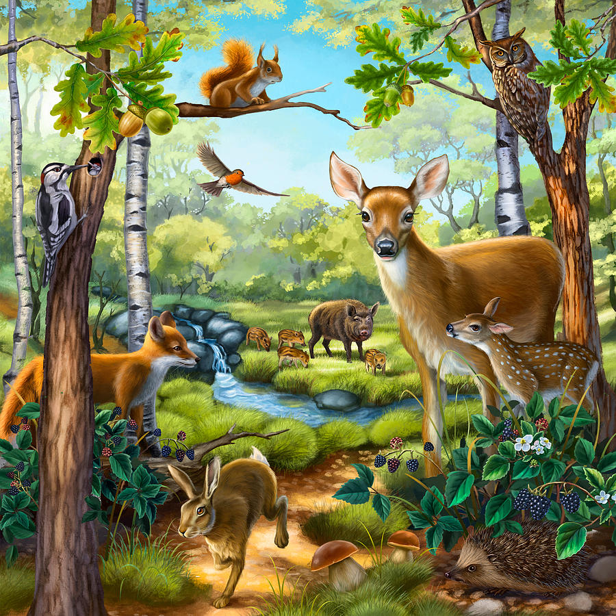 Forest Animals Painting by Anne Wertheim