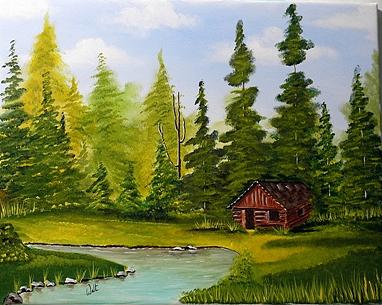 Landscape Painting - Forest Cabin by Walter Pierluissi