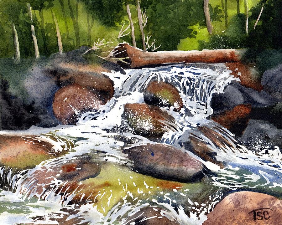 Forest Cascade Painting by Tammy Crawford