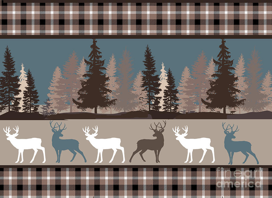 Deer Painting - Forest Deer Lodge Plaid II by Mindy Sommers