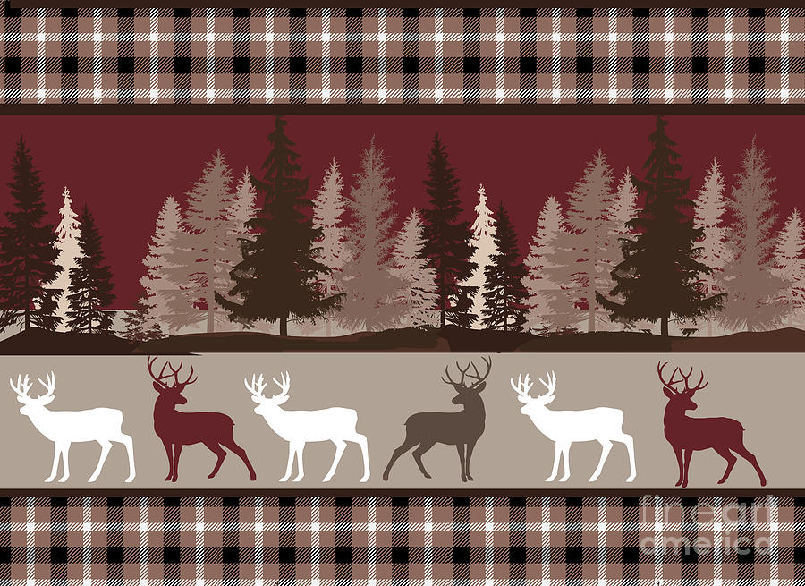 Deer Painting - Forest Deer Lodge Plaid by Mindy Sommers