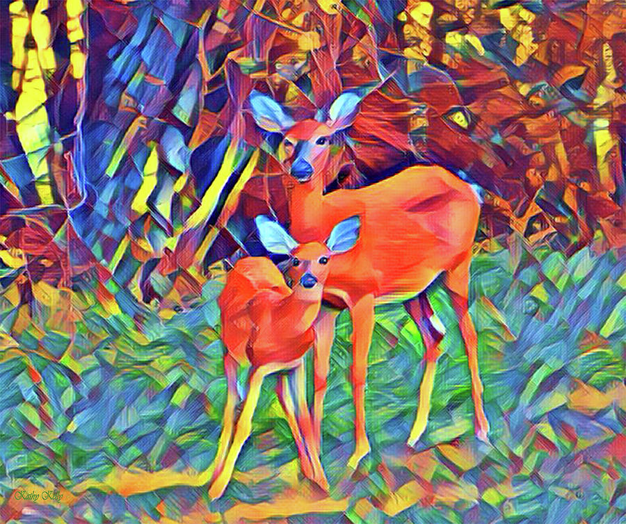 Forest Doe and Fawn Digital Art by Kathy Kelly