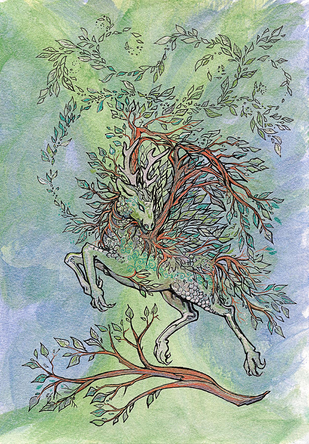 Forest Dragon Drawing by Katherine Nutt