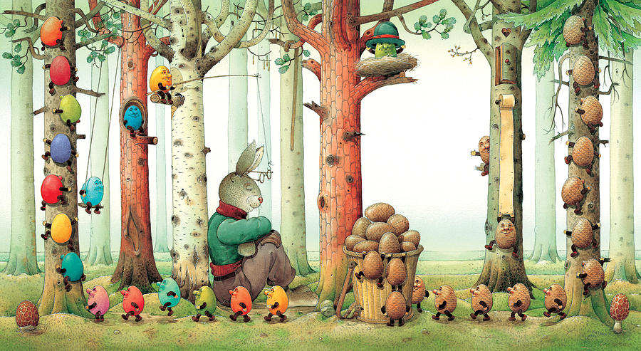 Forest Eggs Painting by Kestutis Kasparavicius