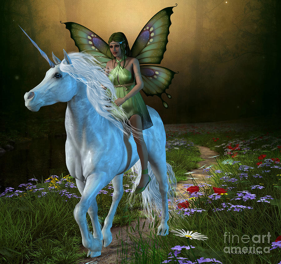 Emerald Sleeping Forest Fairy On Standing Unicorn Decorative Fantasy Faerie New 