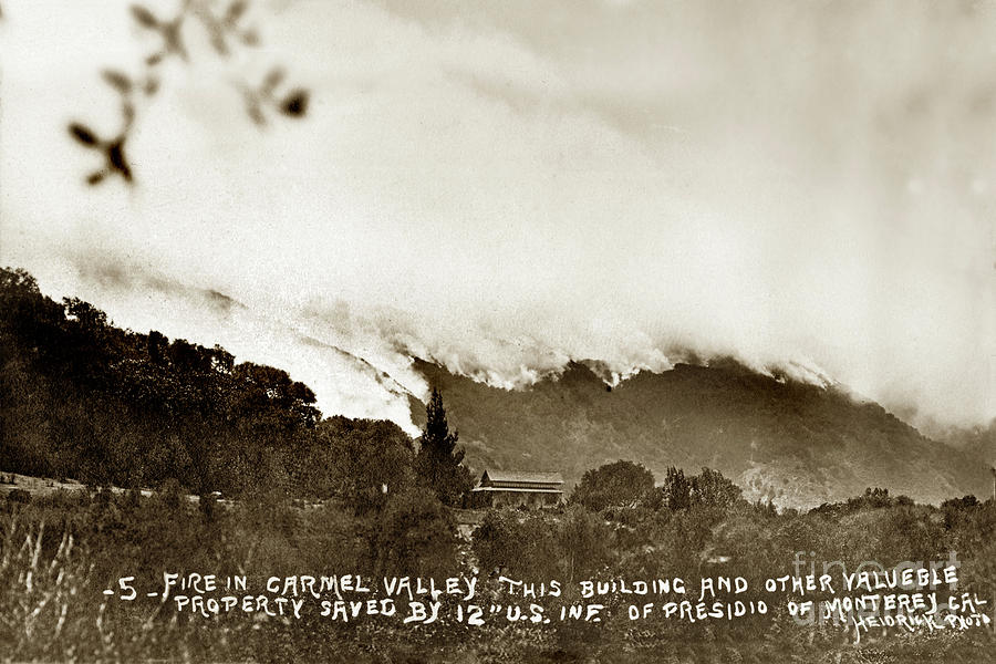 Forest Fire Photograph - Forest Fire in Carmel Valley This building and other valuable properety 1915 by Monterey County Historical Society