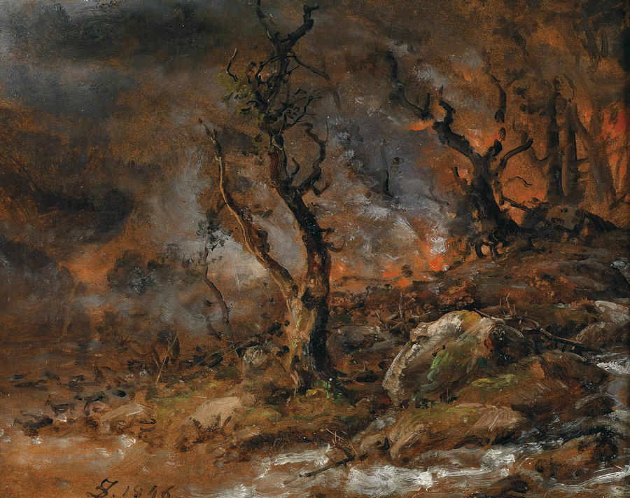 Johan Christian Dahl Painting - Forest Fire  by Johan Christian Dahl
