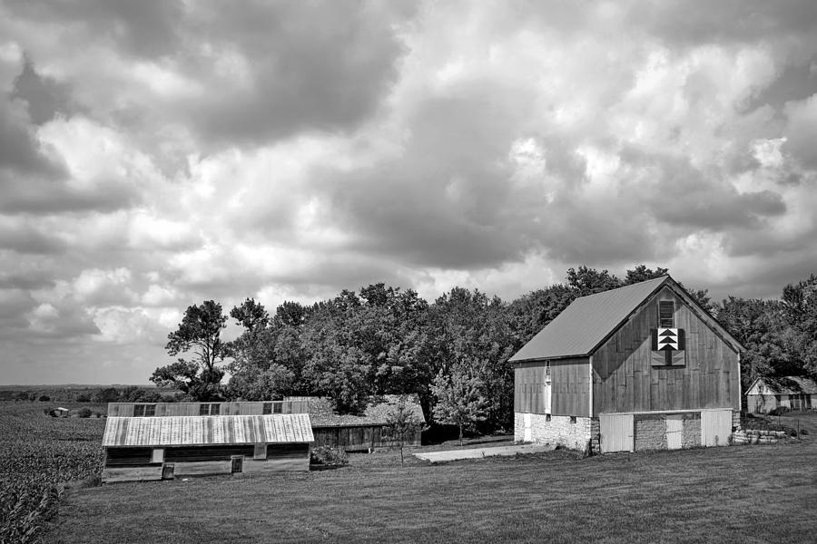 Summer Photograph - Forest for the Trees - Quilt Barn - Nebraska by Nikolyn McDonaldFarm Scene - Barns - Nebraska - BW