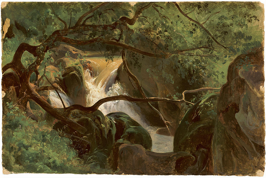 Forest Interior With A Waterfall Papigno Painting by Andre Giroux