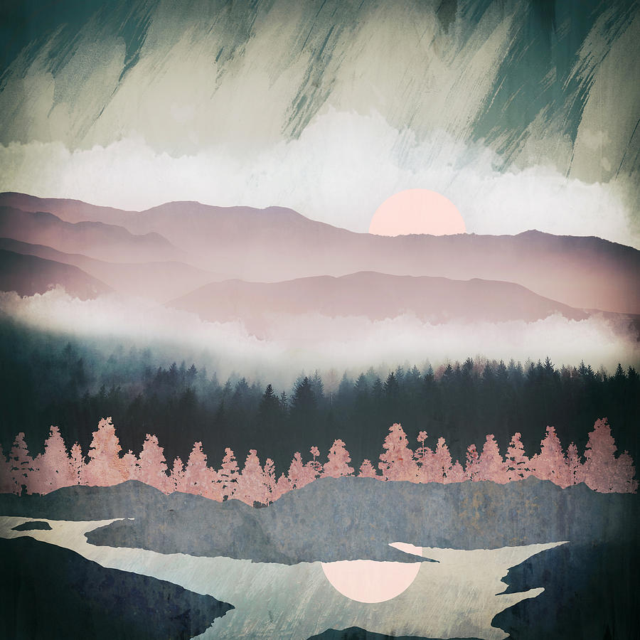 Forest Digital Art - Forest Lake Evening by Spacefrog Designs Forest Digital Art - Forest Lake Evening by Spacefrog Designs