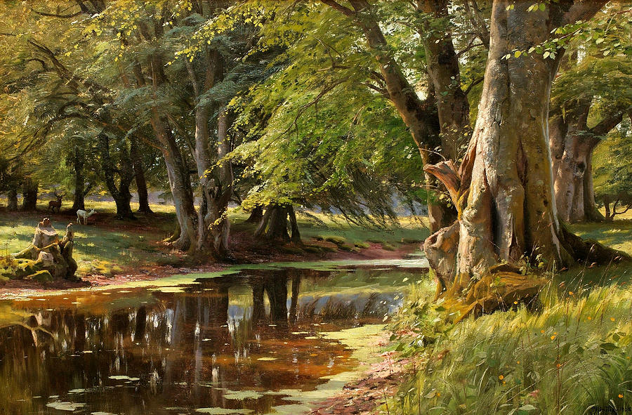 Forest Landscape Painting by Peder Monsted