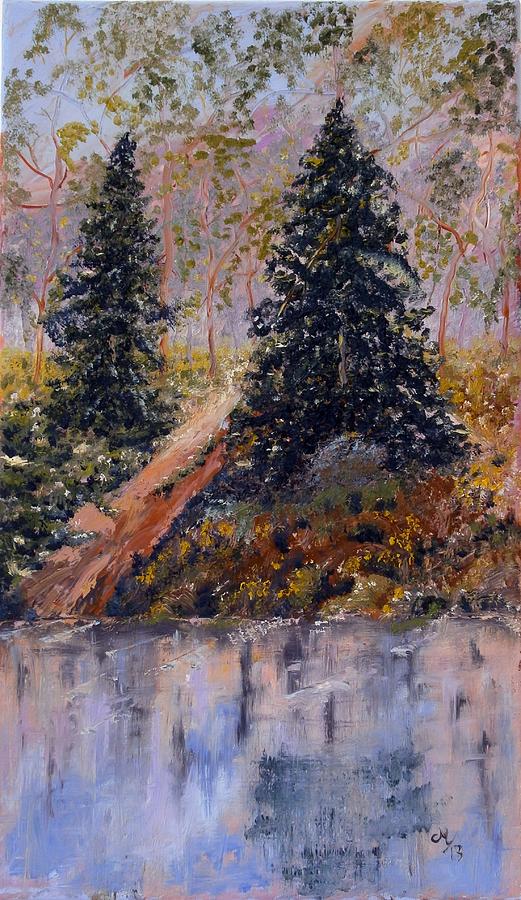 Forest-river bank Painting by Maria Woithofer
