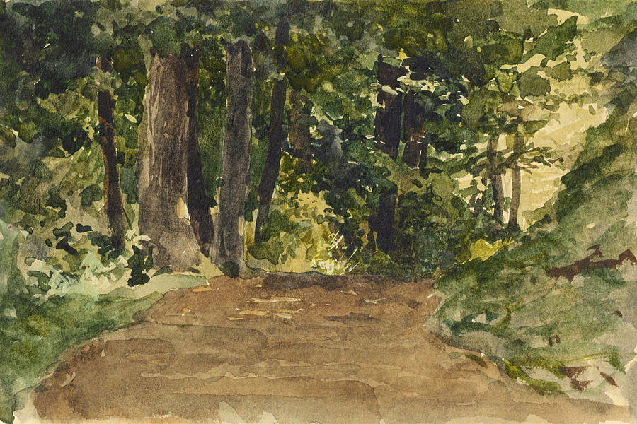 Forest Road Drawing by Albert Anker