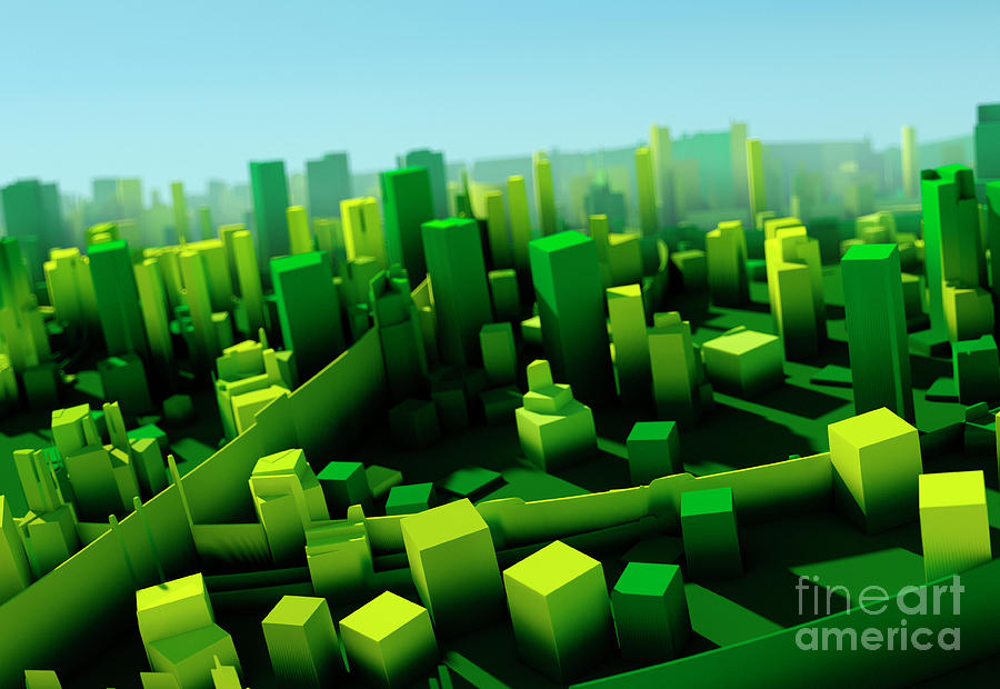 Abstract Digital Art - Forest Rotated Geometric Elements Art Pattern City Blur 3D by Frank Ramspott