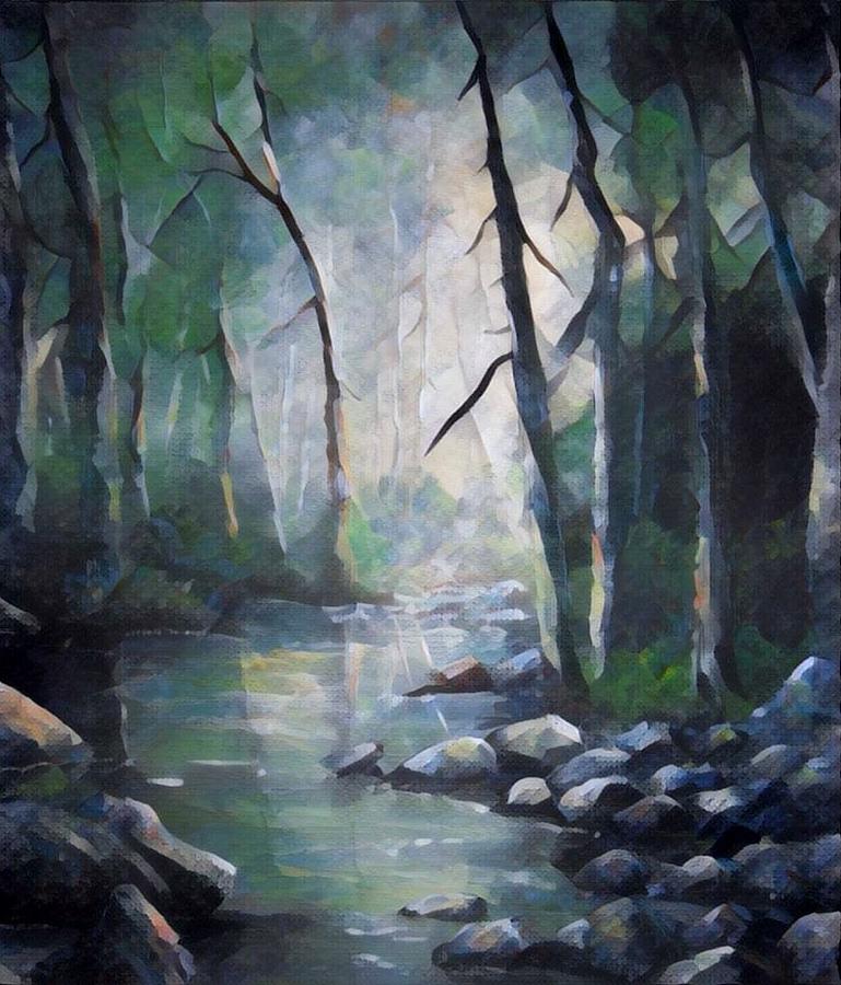 Forest stream digital Painting by Megan Walsh