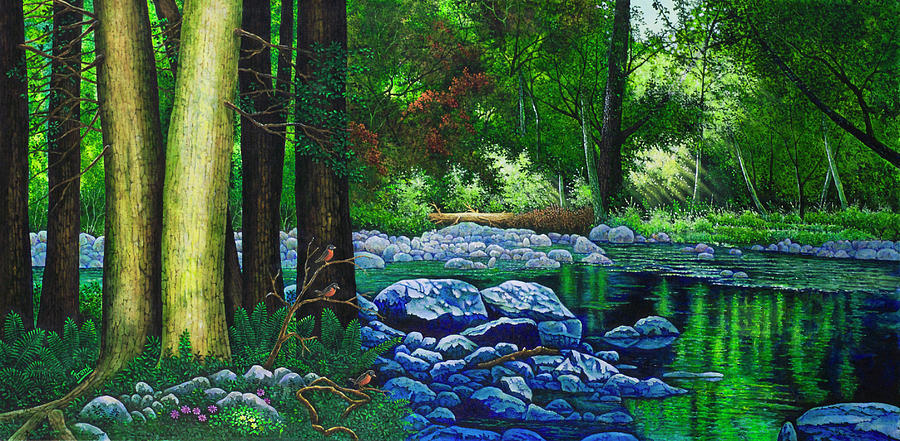 Forest Stream Painting by Michael Frank