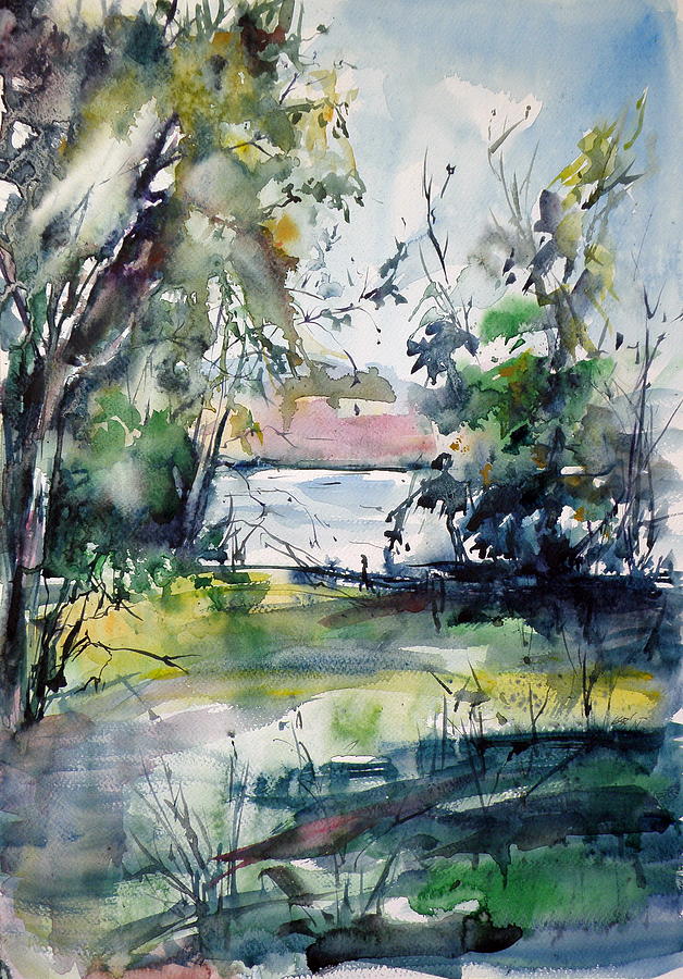 Forest with lake Painting by Kovacs Anna Brigitta