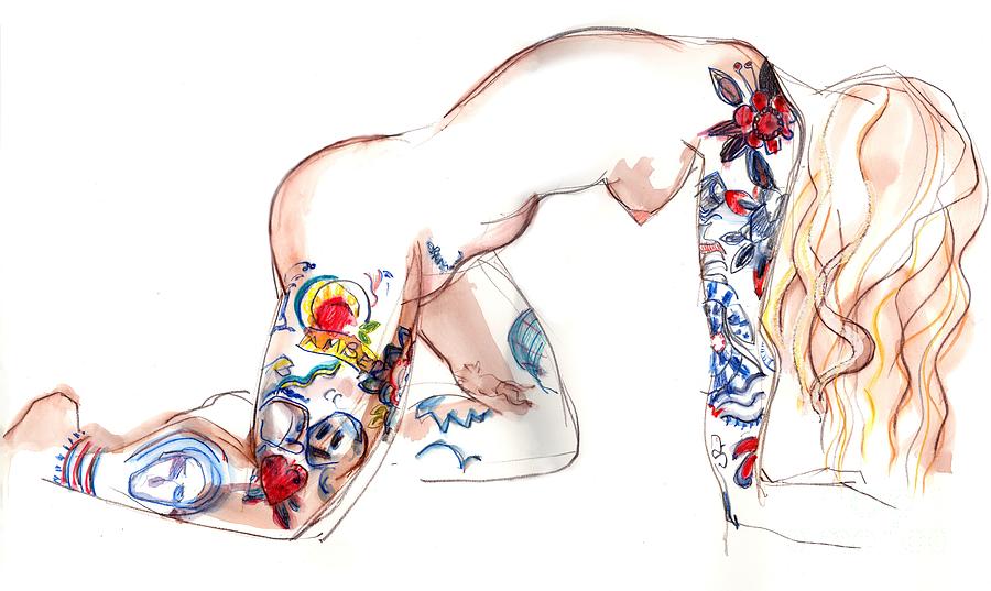 Forever Amber - tattoed nude Mixed Media by Carolyn Weltman