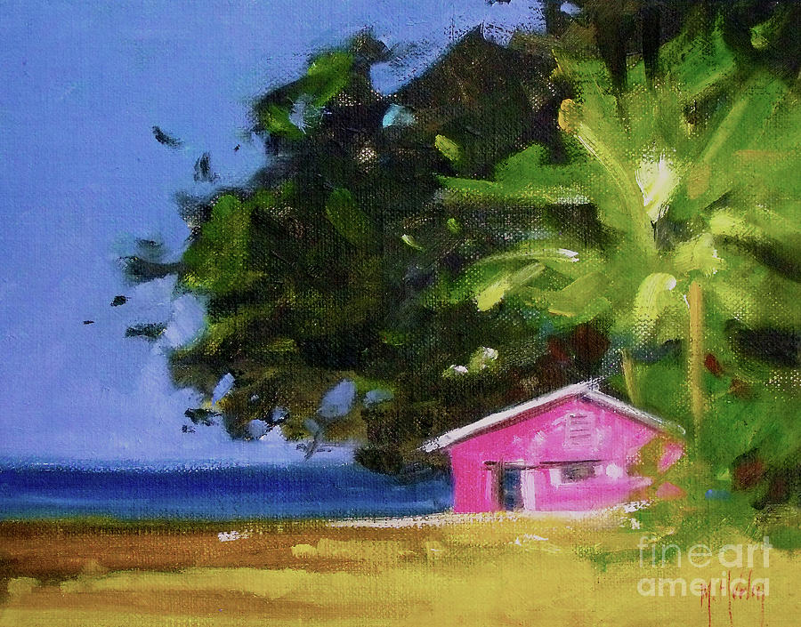 Forever beach seashore house island ocean Painting by Mary Hubley