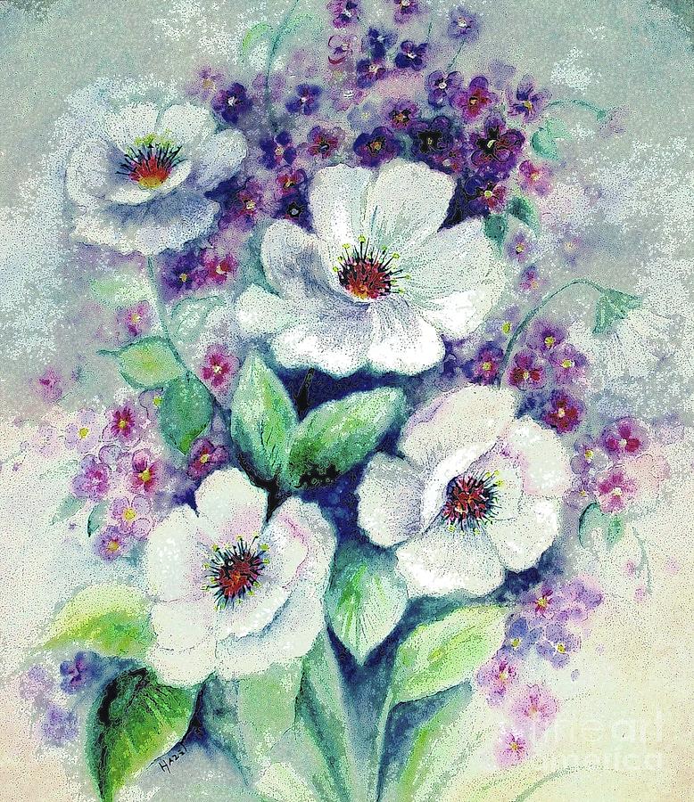 Forget-Me-Knots and Roses Painting by Hazel Holland