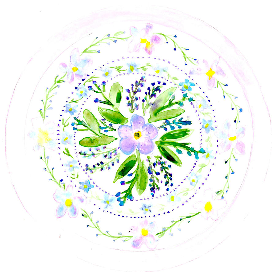 Flora Painting - Forget Me Not Botanical Mandala by Louise Gale