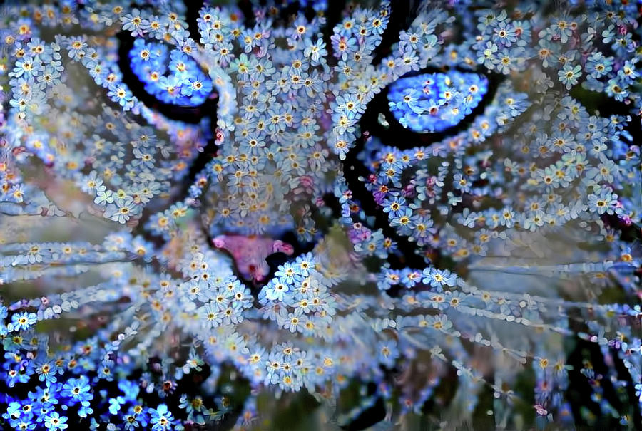 Forget Me Nots Cat - Unforgettable Digital Art by Peggy Collins