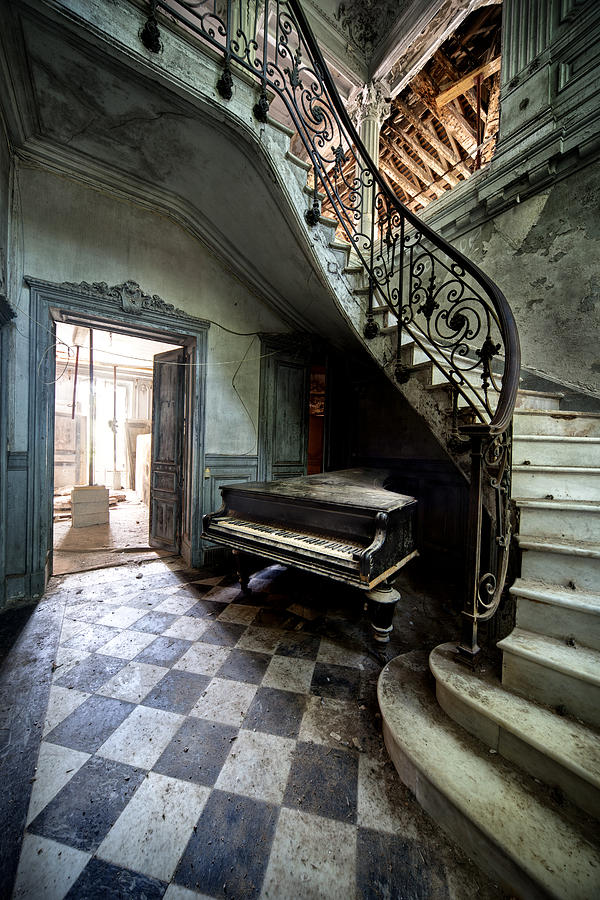 Vintage Photograph - Forgotten Ancient Piano - Urban Exploration by Dirk Ercken