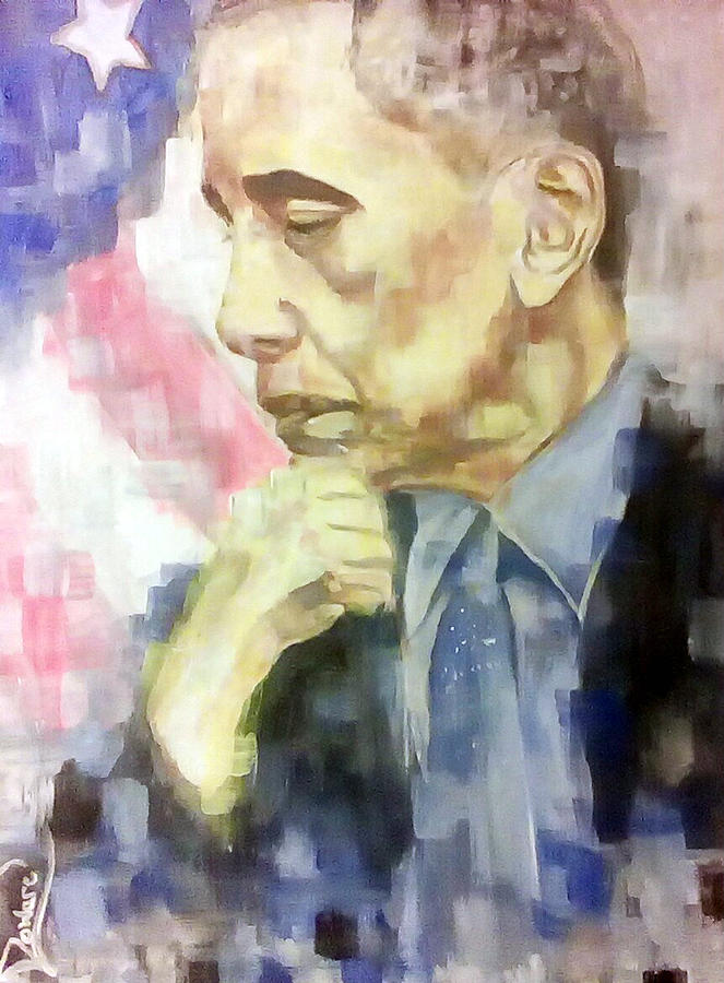 Former President Obama Deep Thought Painting by Raymond Doward