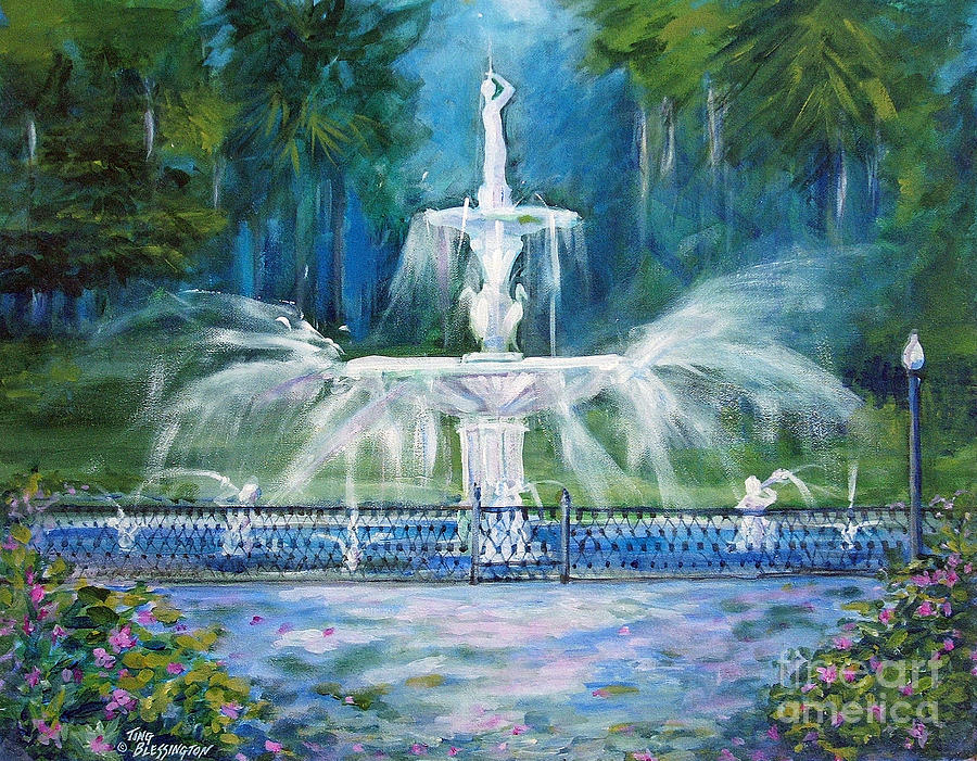 City Painting - Forsyth Fountain in Savannah by Doris Blessington