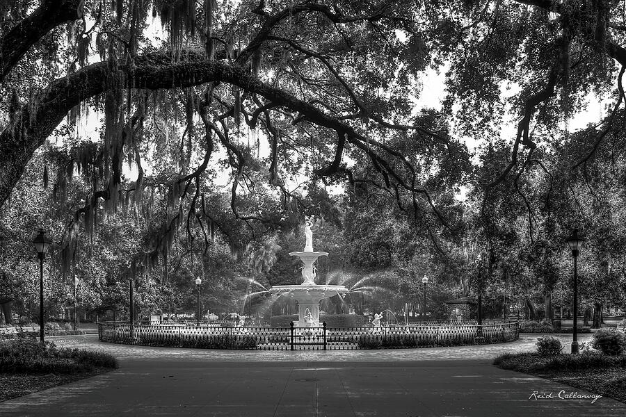 Savannah GA Forsyth Park Fountain 2 B W Architectural Landscape Art Photograph by Reid Callaway