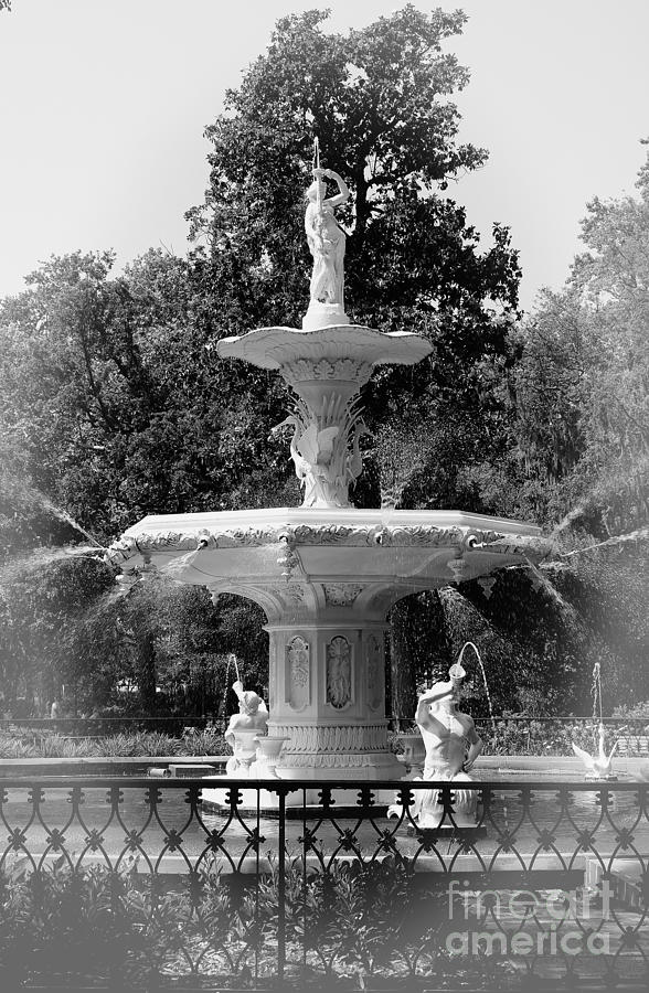Forsyth Park Fountain Black and White with Vignette Photograph by Carol Groenen