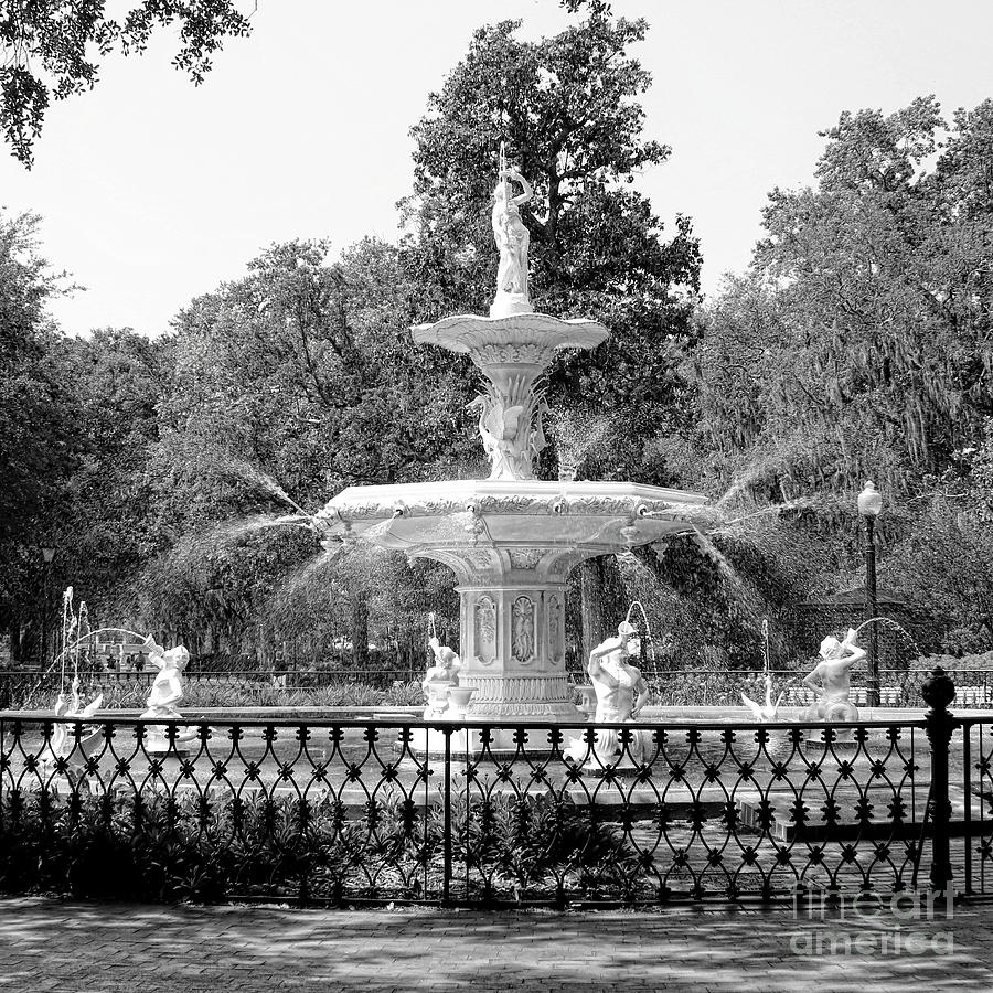 Forsyth Park Fountain Square Black and White Photograph by Carol Groenen