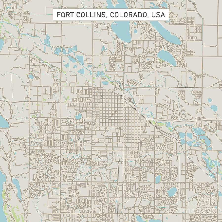 City Digital Art - Fort Collins Colorado US City Street Map by Frank Ramspott