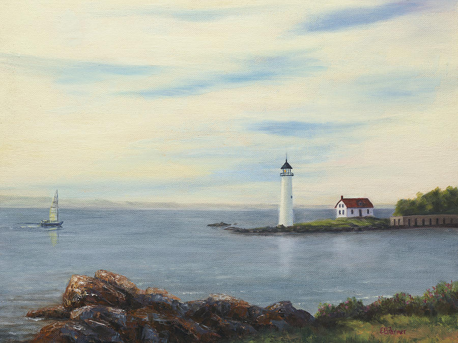 Portsmouth Harbor Light at Fort Constitution, New Castle, NH Painting by Elaine Farmer