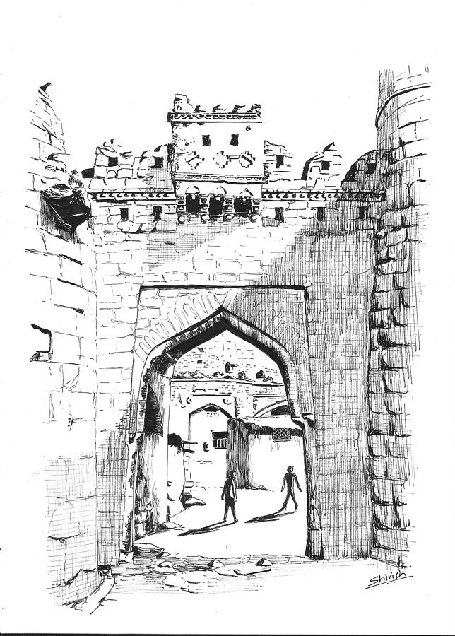 Ink sketch drawing of ancient fort in petrovac Vector Image