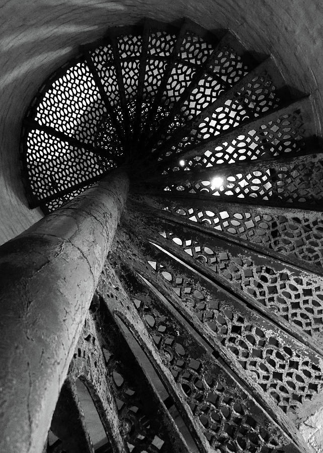 Black And White Photograph - Fort Gratiot Lighthouse Staircase B W by David T Wilkinson