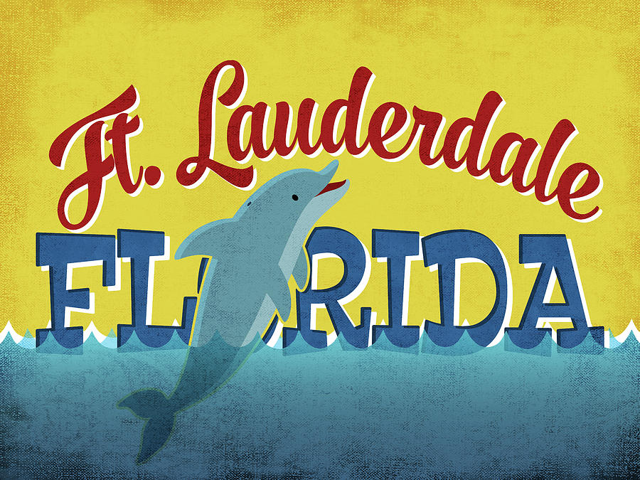 Vintage Digital Art - Fort Lauderdale Florida Dolphin by Flo Karp