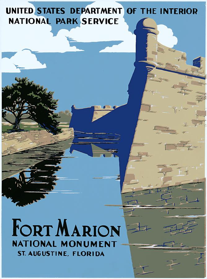 Fort Marion National Monument, St. Augustine, Florida, NPS poster, ca. 1938 Painting by Vincent Monozlay