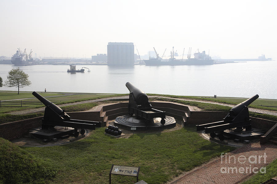 Fort McHenry Cannons over the Inner Harbor in Baltimore Maryland Photograph by William Kuta