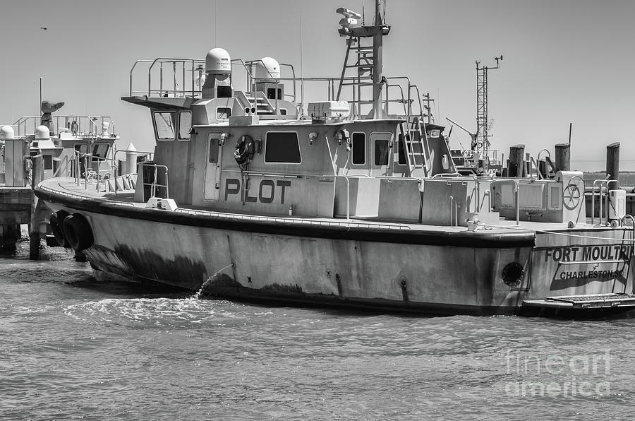 Fort Moultrie Pilot Boat Monochrome Photograph by Dale Powell