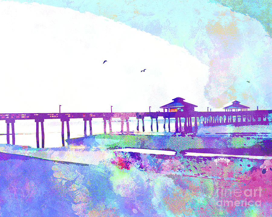 Abstract Watercolor - Fort Myers Beach Pier Painting by Chris Andruskiewicz