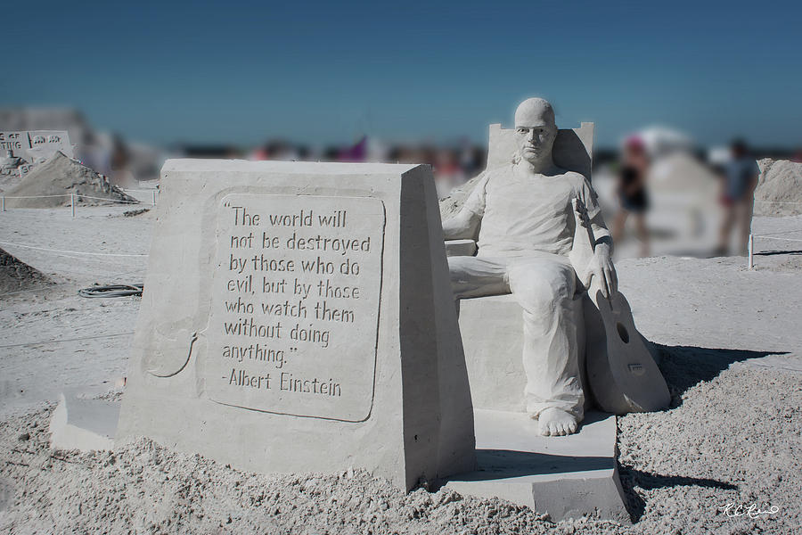 Fort Myers Beach Sand Sculpting - Albert Einsteins view on Apathy  Photograph by Ronald Reid
