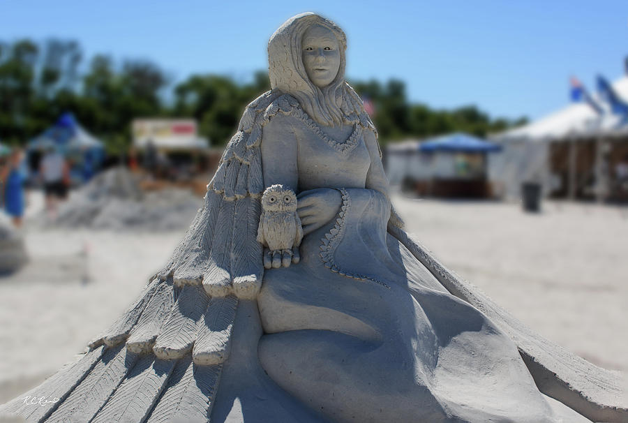 Fort Myers Beach Sand Sculpting - Lady with Owl in Hand Photograph by Ronald Reid