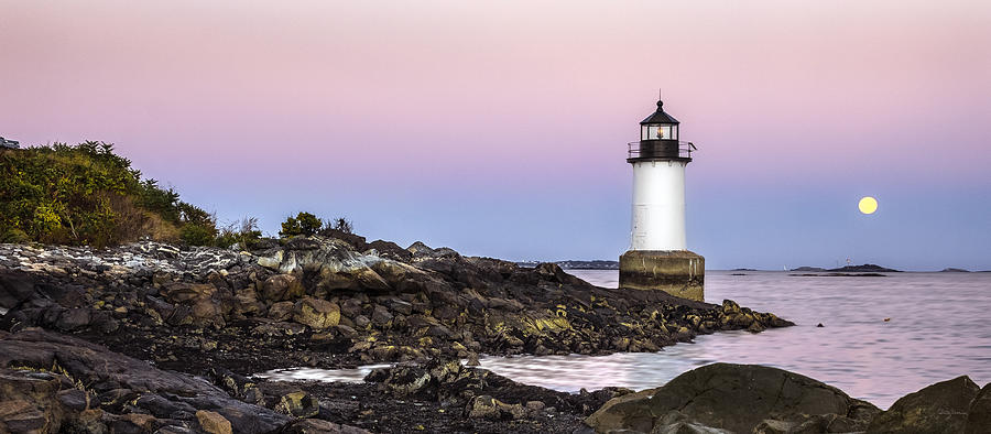 Salem Photograph - Fort Pickering Lighthouse, Harvest Supermoon, Salem, MA by Betty Denise