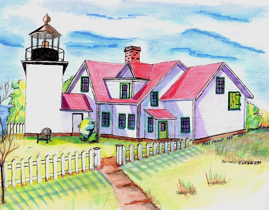 Fort Point Lighthouse Maine Drawing by Paul Meinerth