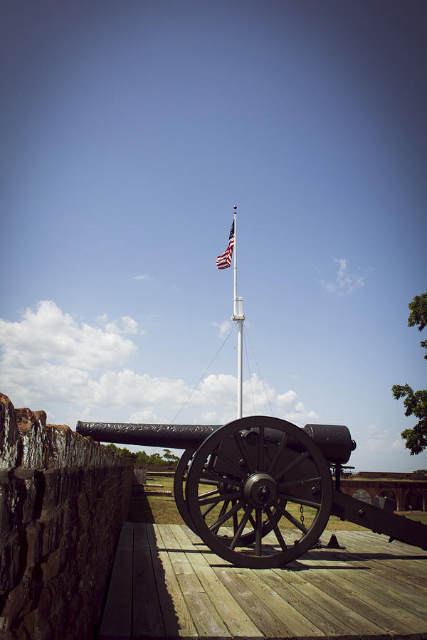 Brick Photograph - Fort Pulaski Cannon And Flag by Greg and Chrystal Mimbs