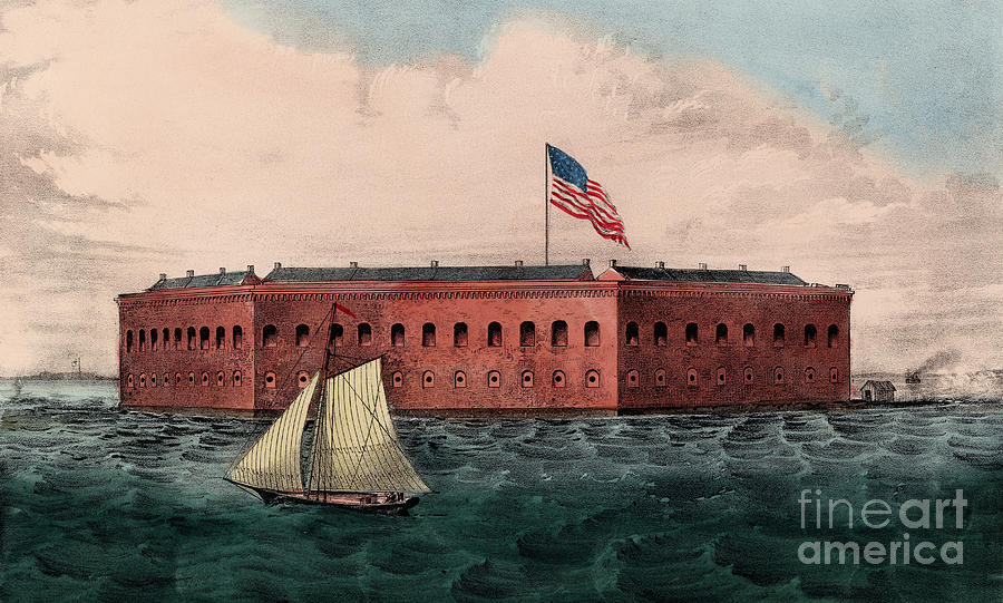 Boat Painting - Fort Sumter, Charleston Harbor, South Carolina by Currier and Ives