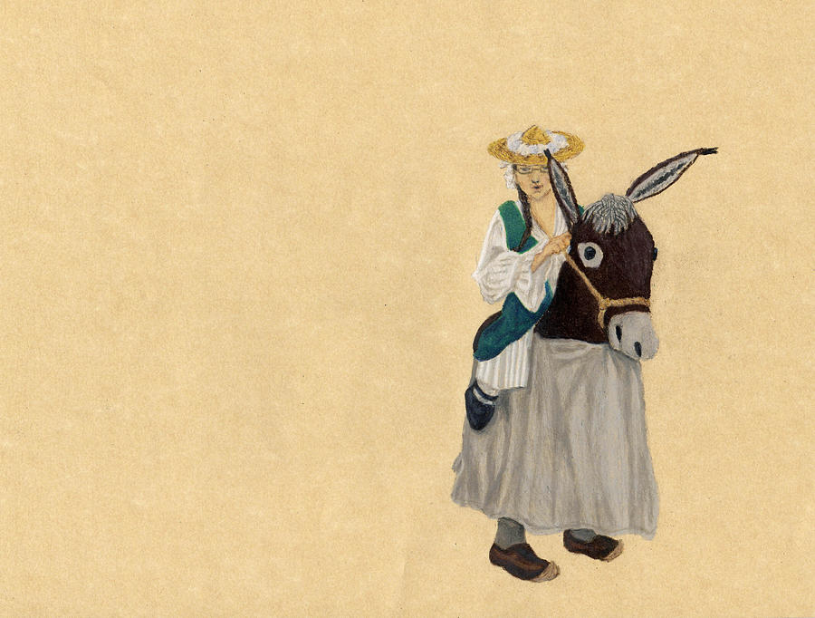 Fort Toulouse Woman in Donkey Costume Drawing by Beth Parrish